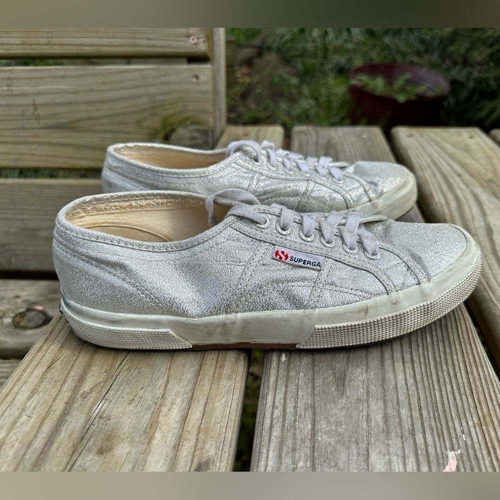 Superga Metallic Canvas Low Top Sneakers Silver Gray Size 9 - Picture 3 of 10